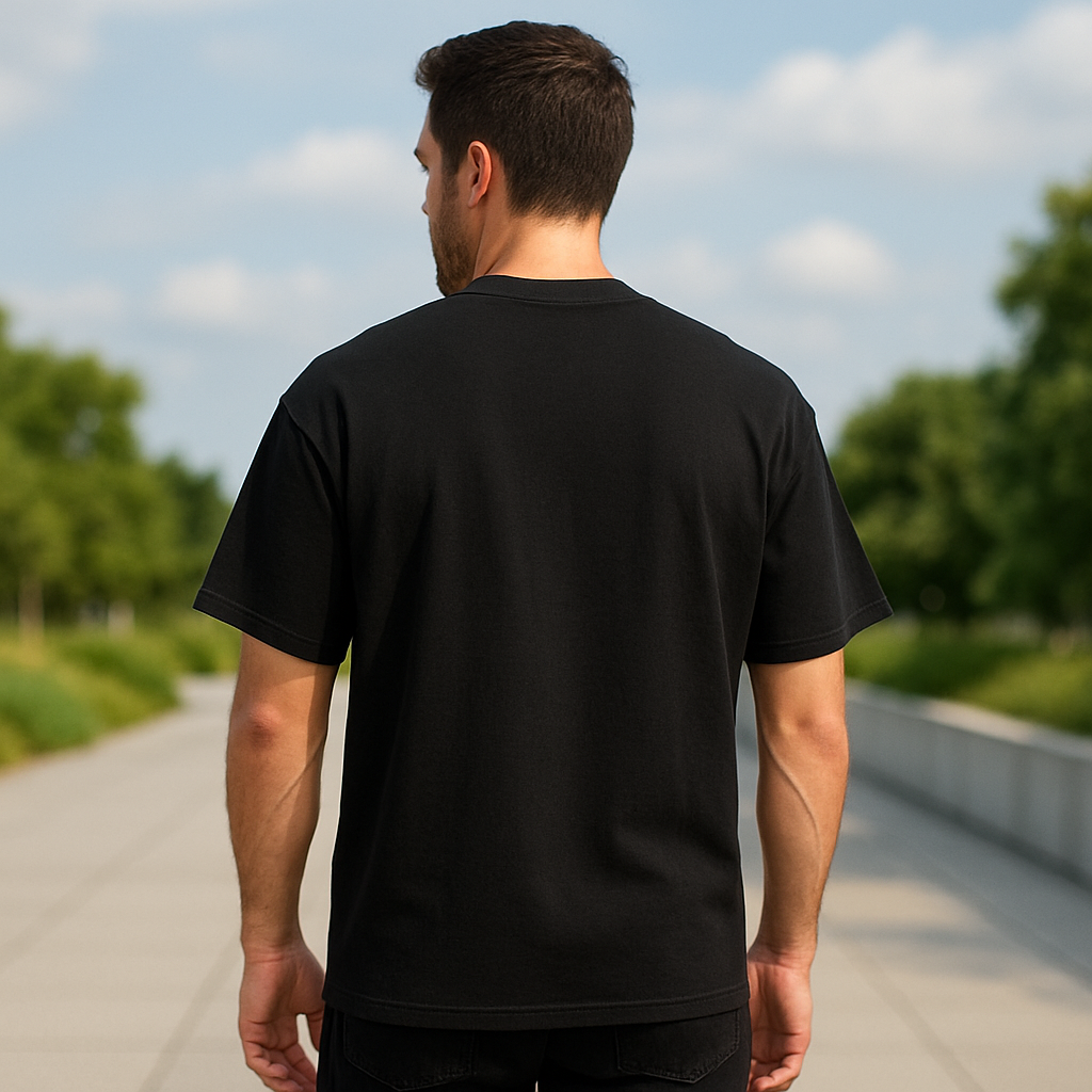 Oversize black T-shirt, 100% pure cotton, 180 GSM